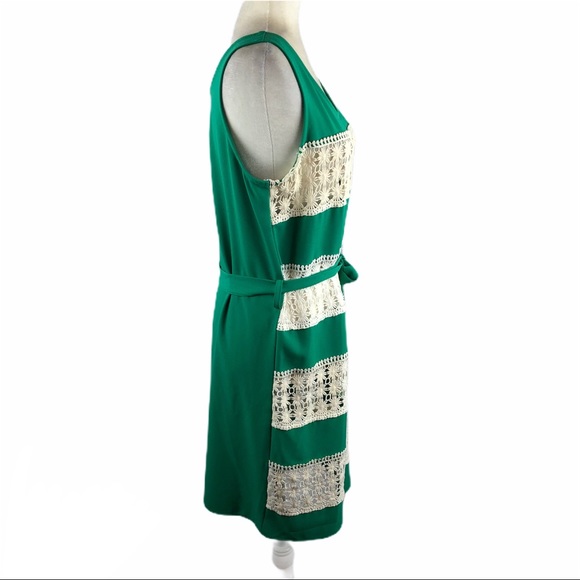 C. Luce Green Crochet Lace Panel Belted Dress - Picture 4 of 8